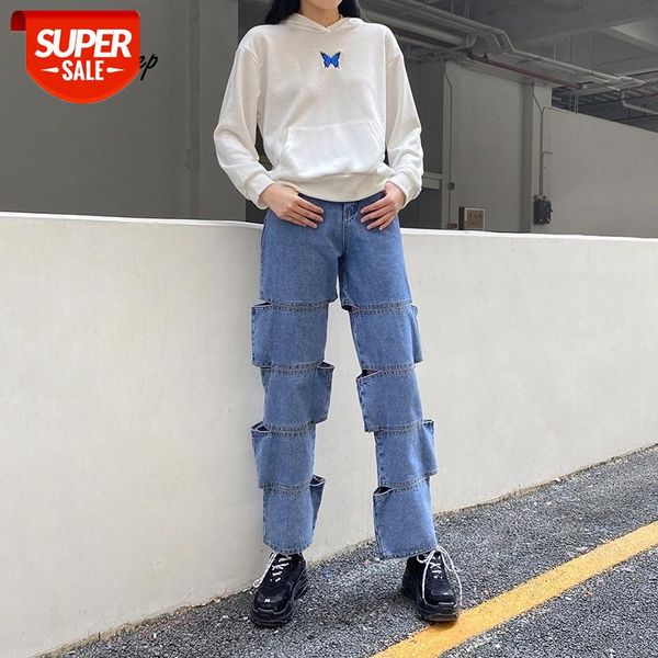 

weekeep irregular hollow out fashion jeans women patchwork fashion streetwear denim cargo pants high waist straight trouser 2020 #fs6p, Black;white