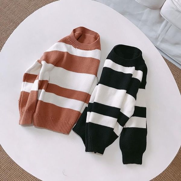 

pullover 2021 fashion girls boys striped sweaters knitted kids sweater baby 1, Blue