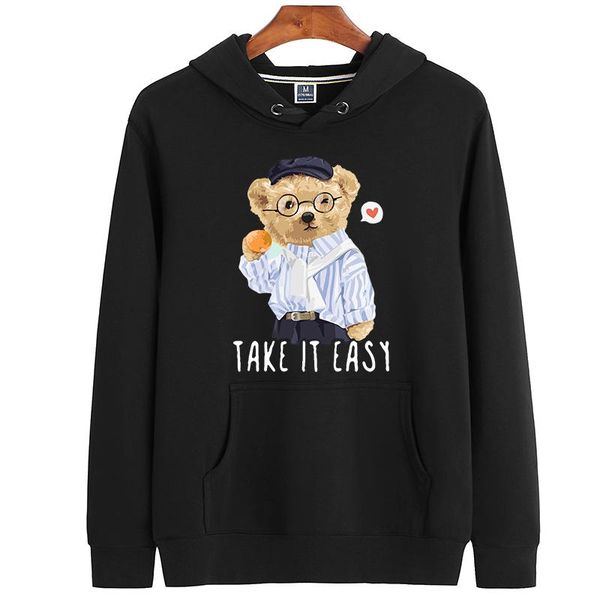 

women's hoodies & sweatshirts 100% cotton winking bear hoodie women winter long sleeve sweatshirt loose pullover oversized men's a, Black