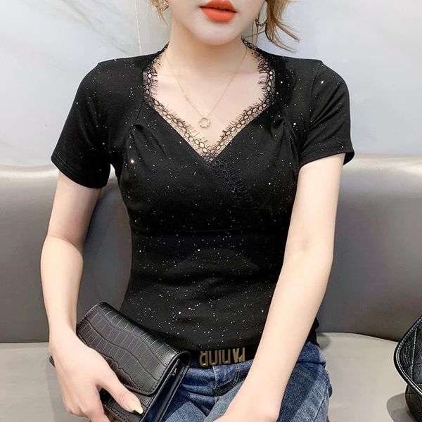 

summer wear new bud silk small unlined upper garment of splicing brim tight t-shirts with short sleeves jacket female tide, White