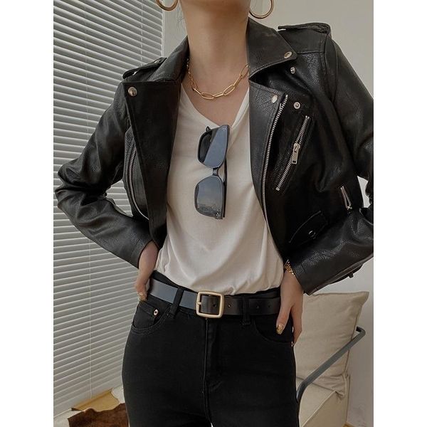 

women's leather & faux clothing design locomotive coat women 2021 korean handsome pu, Black