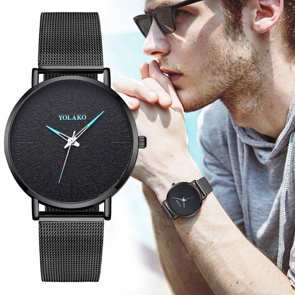

wristwatches yolako simple classic black dial quartz frosted three-needle watch relogio masculino men's ultra-thin alloy mesh, Slivery;brown