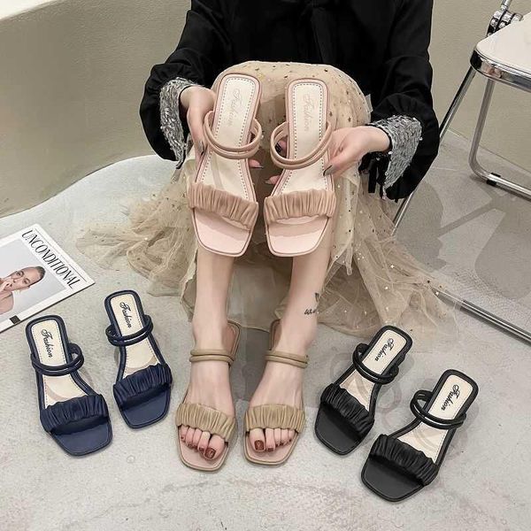 

sandals 2021 women's dual-use in high heels fashion korean version of the simple outer wear and slippers, Black