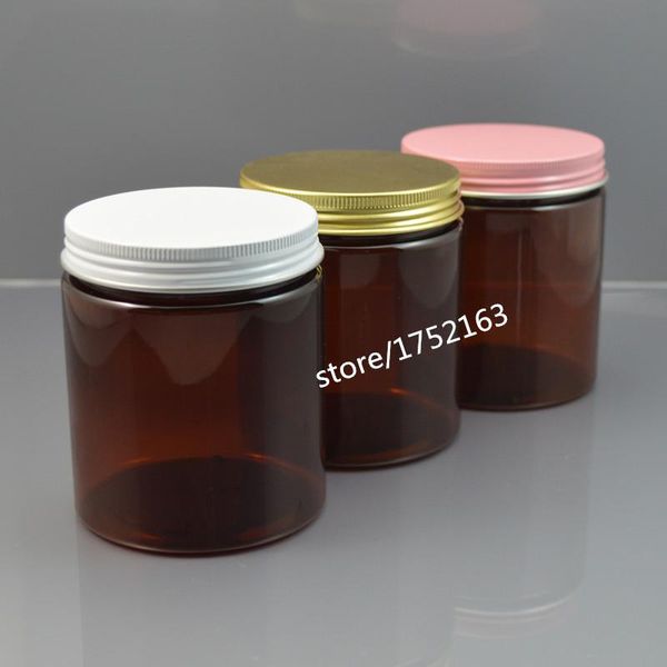 

storage bottles & jars 250g brown pet cream jar,cosmetic container with white/pink/gold aluminum cap for cosmetic,mask / wax packaging