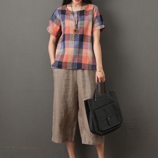 

2021 new women black and white plaid printing blouse shirt short-sleeve shirt female casual crop short sleeve harajuku, White;red