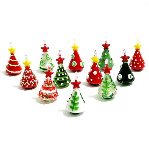 Mini handgemachte Glas Weihnachtsbaum Kunst Figuren Ornamente Bunte hochwertige süße Anhänger Weihnachten hängende Dekor Charm Zubehör 211101