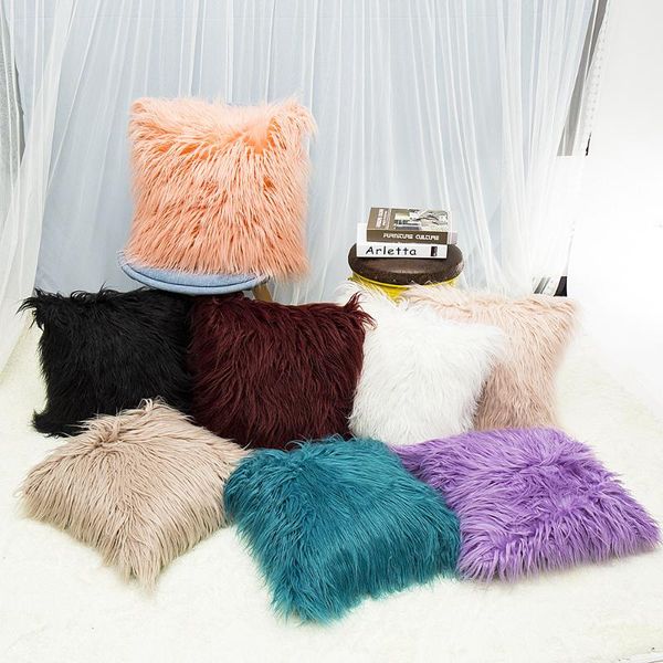 

cushion/decorative pillow artificial wool fur sheepskin cushion cover hairy faux plain fluffy soft pillowcase pink white solid case ins girl