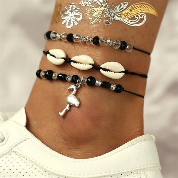 

anklets style anklet creative fashion shell flamingo pendant black bead set 3 pieces, Red;blue