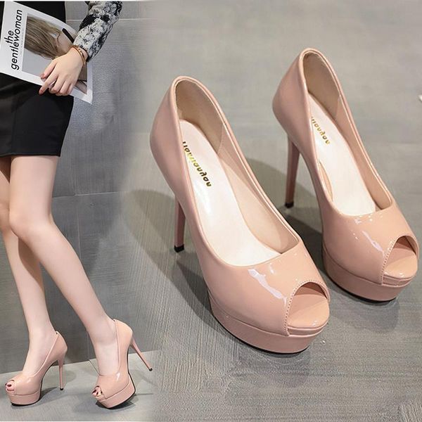 

dress shoes women's spring and autumn open-toed fashion fish mouth ladies stiletto high-heeled single women, Black