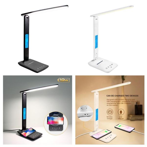 

led desk lamp with qi wireless charge usb charging port foldable table lamp