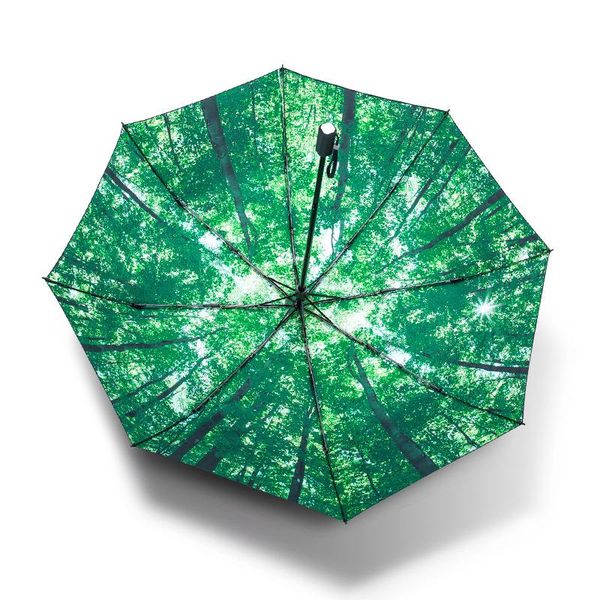 

umbrellas creative sun umbrella green forest pattern women lady rain sunny 3 folding 8 ribs sunshade wind resistant frame paraplu