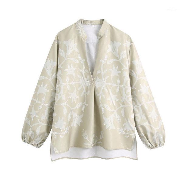 

women's blouses & shirts jcÂ·kilig2021 linen print blouse b1710, White