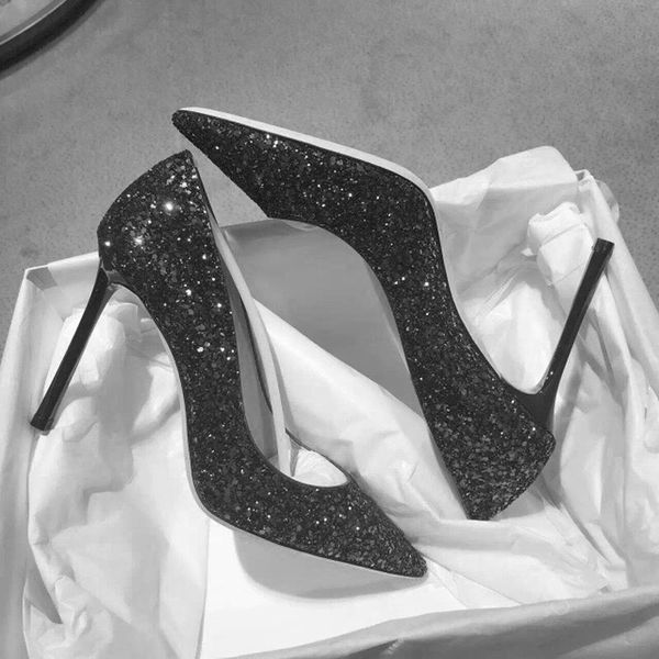 

dress shoes vogue gold silver patchwork elegant women pumps high heels bling wedding pointed toe heel swb0076, Black