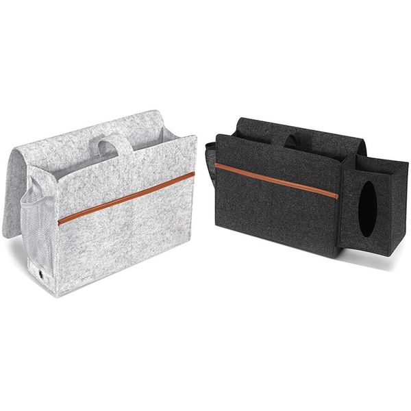 

storage bags bedside organizer, felt bed caddy with tissue box and water bottle holder, magazine phone tablet
