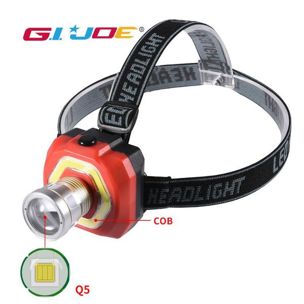 

headlamps gijoe led headlight cob t6 2021 arrival plastic case use 3* battery waterproof zoomable 3 modes by 1 button