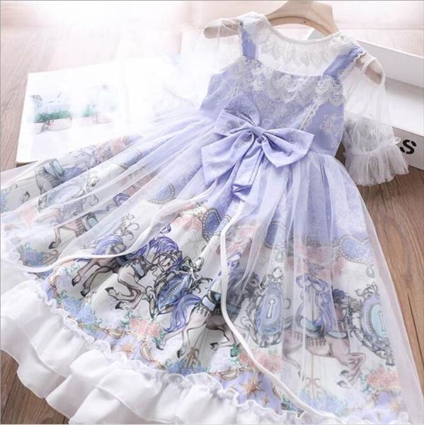 

girls lolita summer baby girl dress bow floral horse print lace t shirt childrens kids clothing 4 6 8 10, Red;yellow