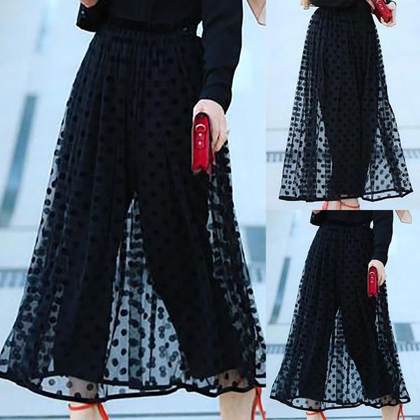 

skirts women spring summer elastic high waist long mesh skirt womens pleated elegant classics gauze office lady wear plus size, Black