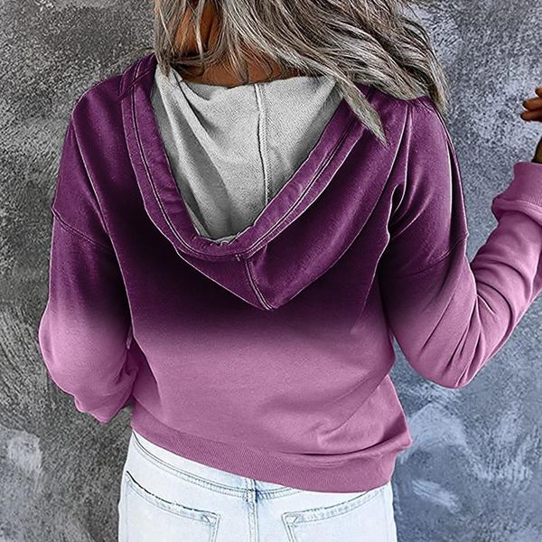

women's hoodies & sweatshirts gradient prints vintage streetwear long sleeve zipper up sudaderas pullover clothes with pocket pull blou, Black