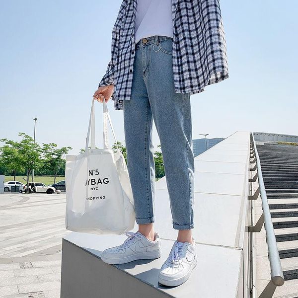 

men's jeans korean fashion straight tube loose pants summer thin casual versatile men clothing 2021 streetwear, Blue