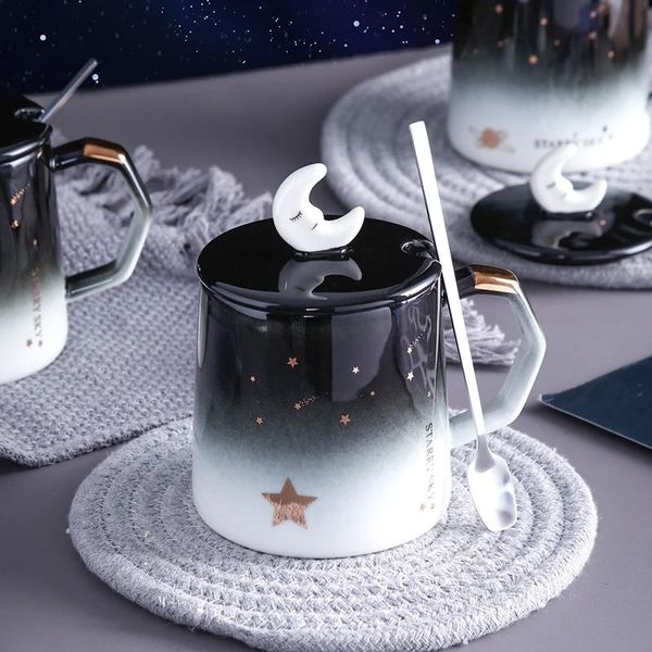 

mugs creative star mug individual trend ceramic water cup nordic milk coffee tea with lid spoon