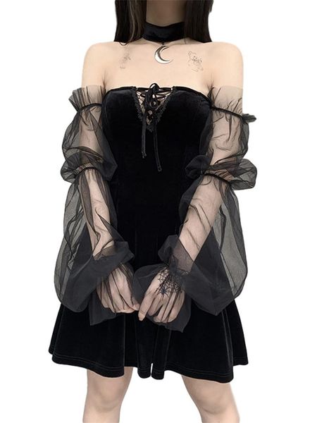 

casual dresses women's dress perspective mesh off shoulder tube choker two-piece suit for party vacation dating, Black;gray