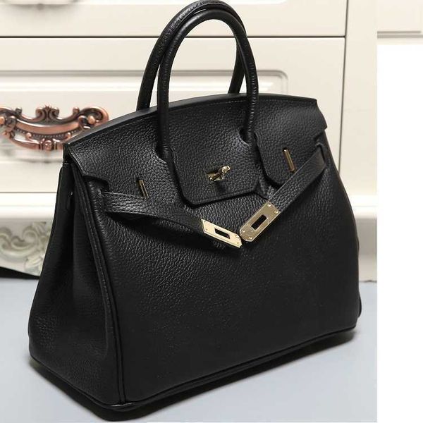 

women's new leather bag fashion layer cow hide large litchi pattern 35cmzly