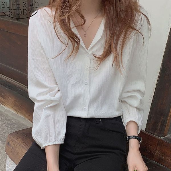 

casual women shirts and blouses cotton autumn long sleeve shirt all-match loose korean chic clothing blouse blusas mujer 11682 210225, White