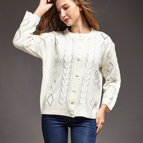 

2021 new elegant vintage cardigan cuts out simple design woman's knitted sweater streetwear autumn style clothing 4vwv, White;black