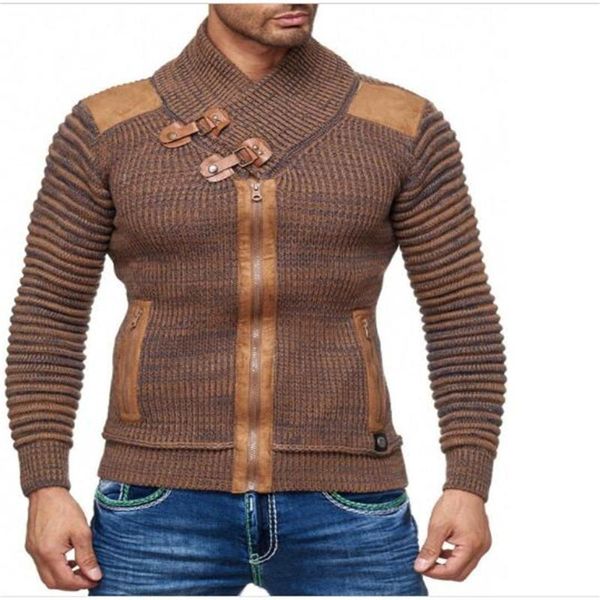 

men's sweaters british style kniting coat men/youth lapel leather buckle decorated side pocket splicing long sleeve zipper cardigan swe, White;black