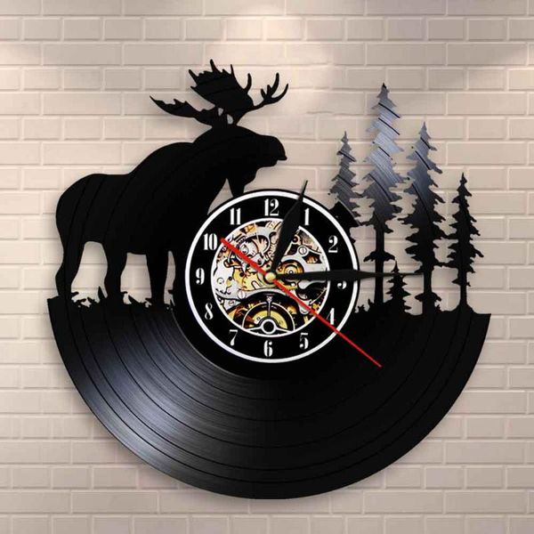 

wall clocks woodland deer decor retro record clock antler forest elk king with pine tree hunting gift idea