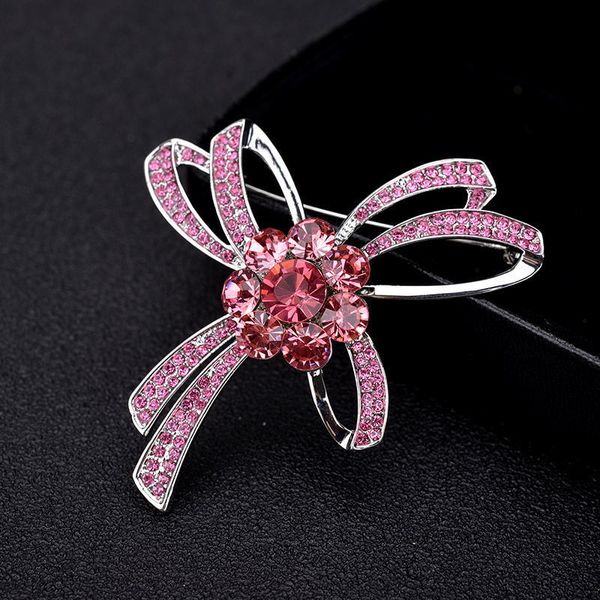 Broche clássico de arco de cristal com árvores vermelhas, broche de moda para mulheres, presente de formatura, também conhecido como irmandade, joias perfeitas