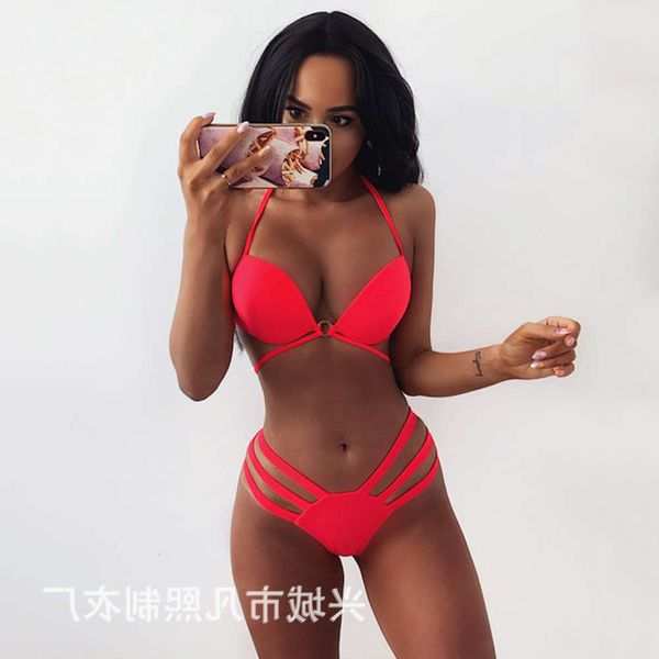 

2020 sumaton pure color bikini women's split swimsuit 6005#, White;black