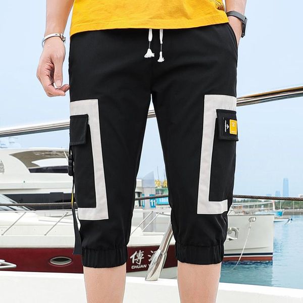 

men's pants ribbons casual sweatpants multi-pocket jogger streetwear harem male 2021 man cargo fashion drop, Black