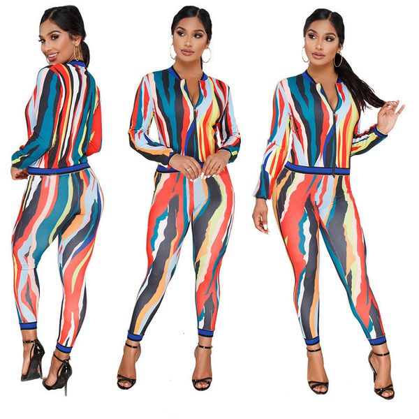 

2021 new fashion 2 piece women sweat suits autumn long sleeve printed jackets and pants jogger suit casual tracksuit set mdig, White