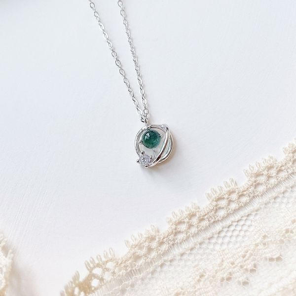 

korean girl heart blue star necklace in pure silver, Black