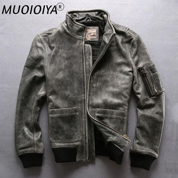 

men's leather & faux genuine cowhide jacket men'slayer washed distressed stand-up collar motorcycle coat, Black