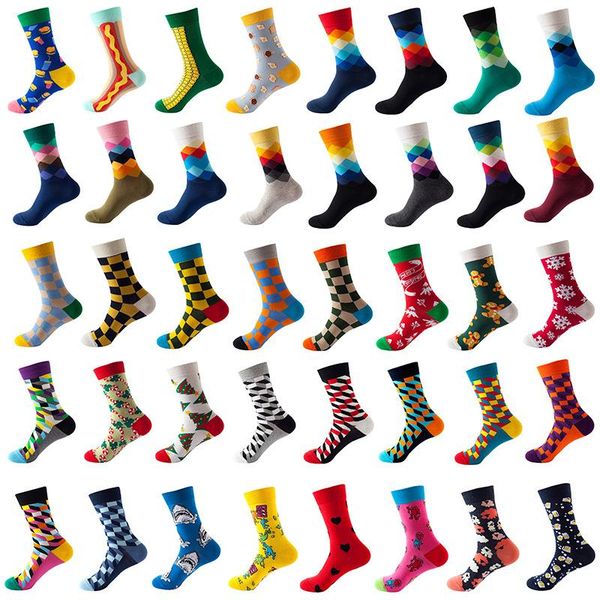 

novelty men's socks cotton middle tube funny happy colored striped checkered socks men street style crew skate crazy sock art, Black