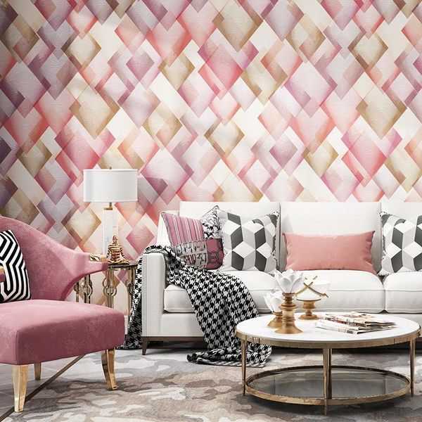 

wallpapers modern minimalist nordic wind geometry diamond lattice pink wallpaper bedroom living room background non-woven