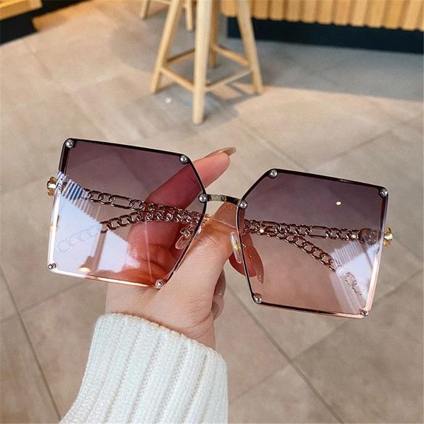 

sunglasses fashion rimless big square for women female eyeglasses hollow leg rivet framless eyewear glasses 2021 gafas de sol, White;black