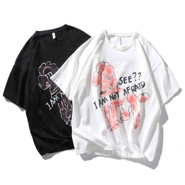 

fashion brand men's loose short sleeve t-shirt men's casual hand drawn cartoon graffiti half sleeve t-shirt men's large t-shi, White;black