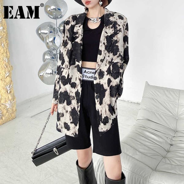 

[eam] women pattern printed big size thin blazer lapel long sleeve loose fit jacket fashion spring summer 1de1526 210930, White;black