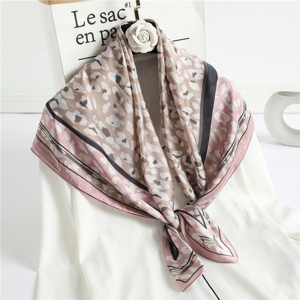 

scarves fashion scarf print women silk square neck foulard spring shawl hijab bandana leopard headband 2021, Blue;gray