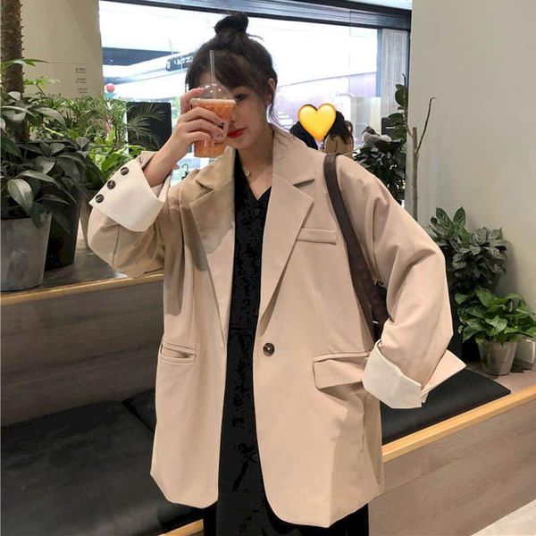 

women's jackets 2021 spring autumn jacket mid-length one-button suit women korean loose retro chic small female student elegant coat, Black;brown