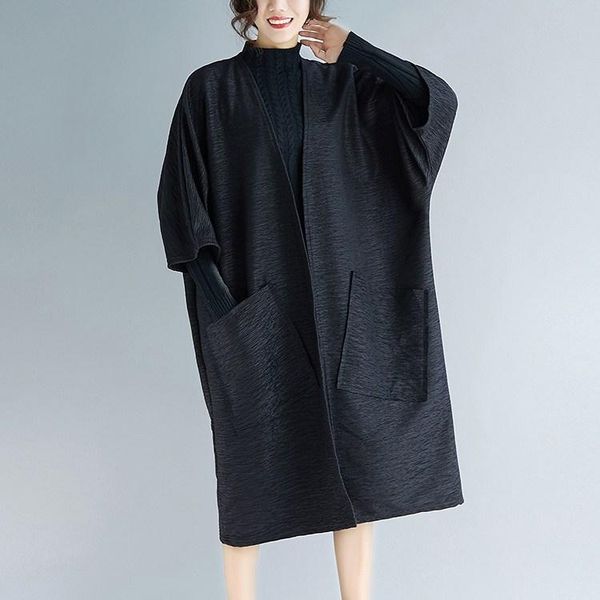 

women's trench coats fashion women loose thin cardigan spring autumn big pockets black/brown casual batwing sleeve long, Tan;black