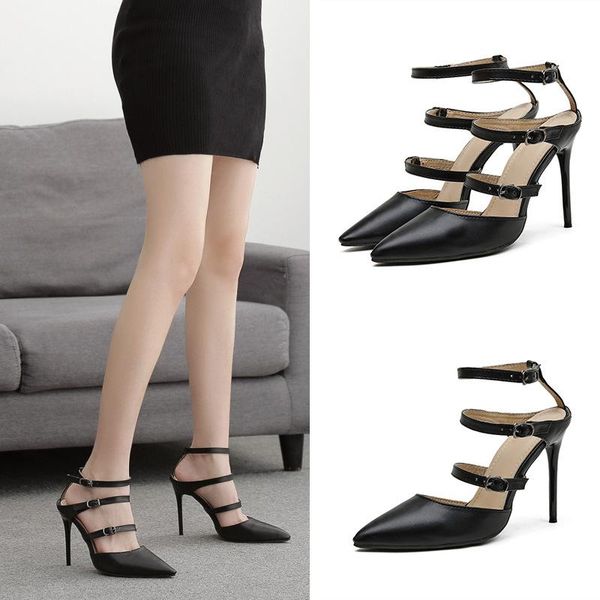 

2021 summer pointed heel sandals comfort shoes for women suit female beige large size black big high stiletto new girls pu rubbe