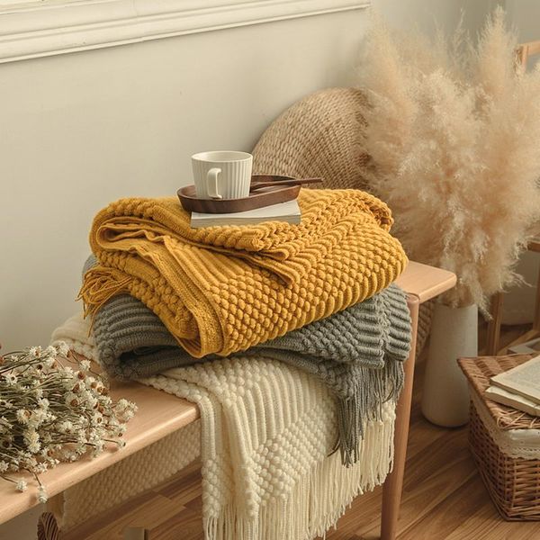 

blankets rouge blanket cover leisure sofa bed end is yellow gray nordic modern simple weaving tassel home living room dec
