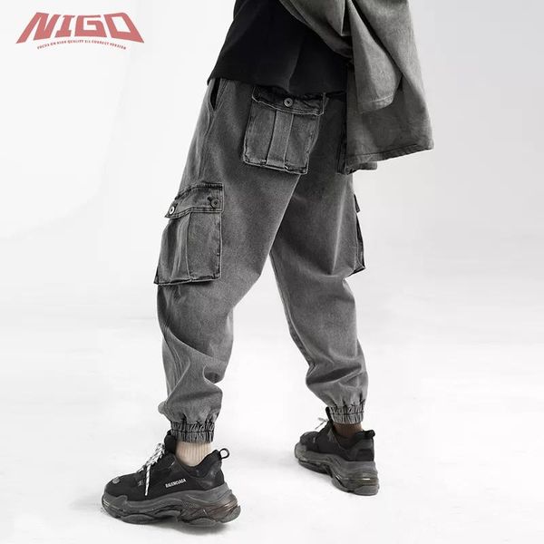 

men's pants nigo 21ss retro jeans with casual trousers and cuffs, Black