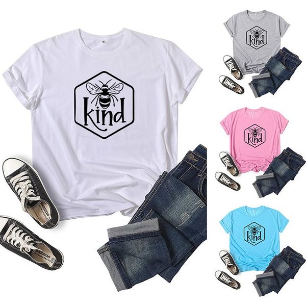 

women's t-shirt bee kind letter print women t shirt short sleeve o neck loose tshirt ladies tee clothes camisetas mujer, White
