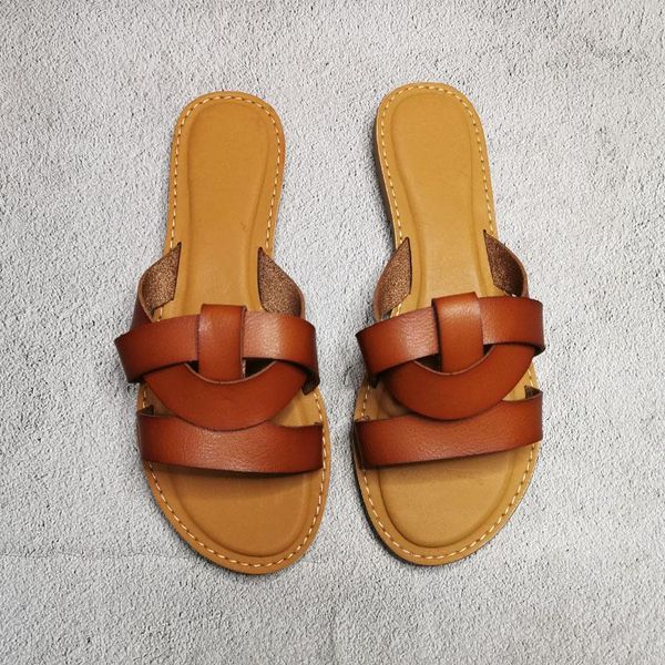 

comfort soft leather seaside women slides summer outside beach slippers shoes lady fashion trend craft slides women footwear, Black
