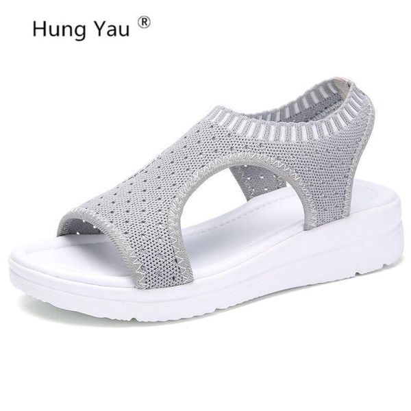 

sandals summer women's casual mesh breathable shoes women open toe ladies wedges platform sandalias plus size 35-43, Black